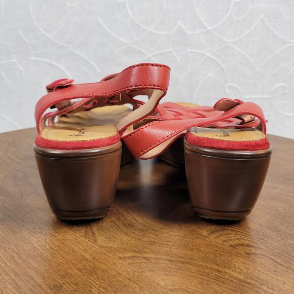 Bare Traps Womens Dayna Sandals 7.5 Red Woven Leather Slingback Platform Wedge - Picture 13 of 13